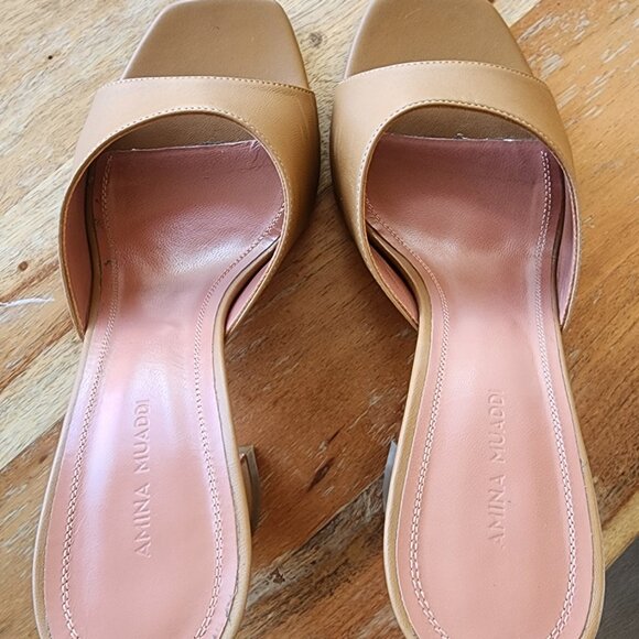 Amina Muaddi Lupita leather sandals size: 39 Nude/Beige/Camel - Picture 10 of 13
